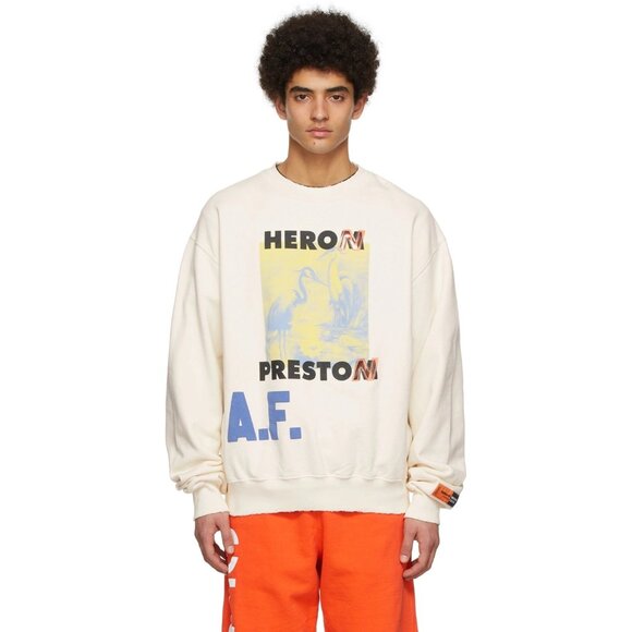 Heron Preston A.F. Authorized Off-White Cotton Sweatshirt Oversized Crewneck L - Picture 1 of 9